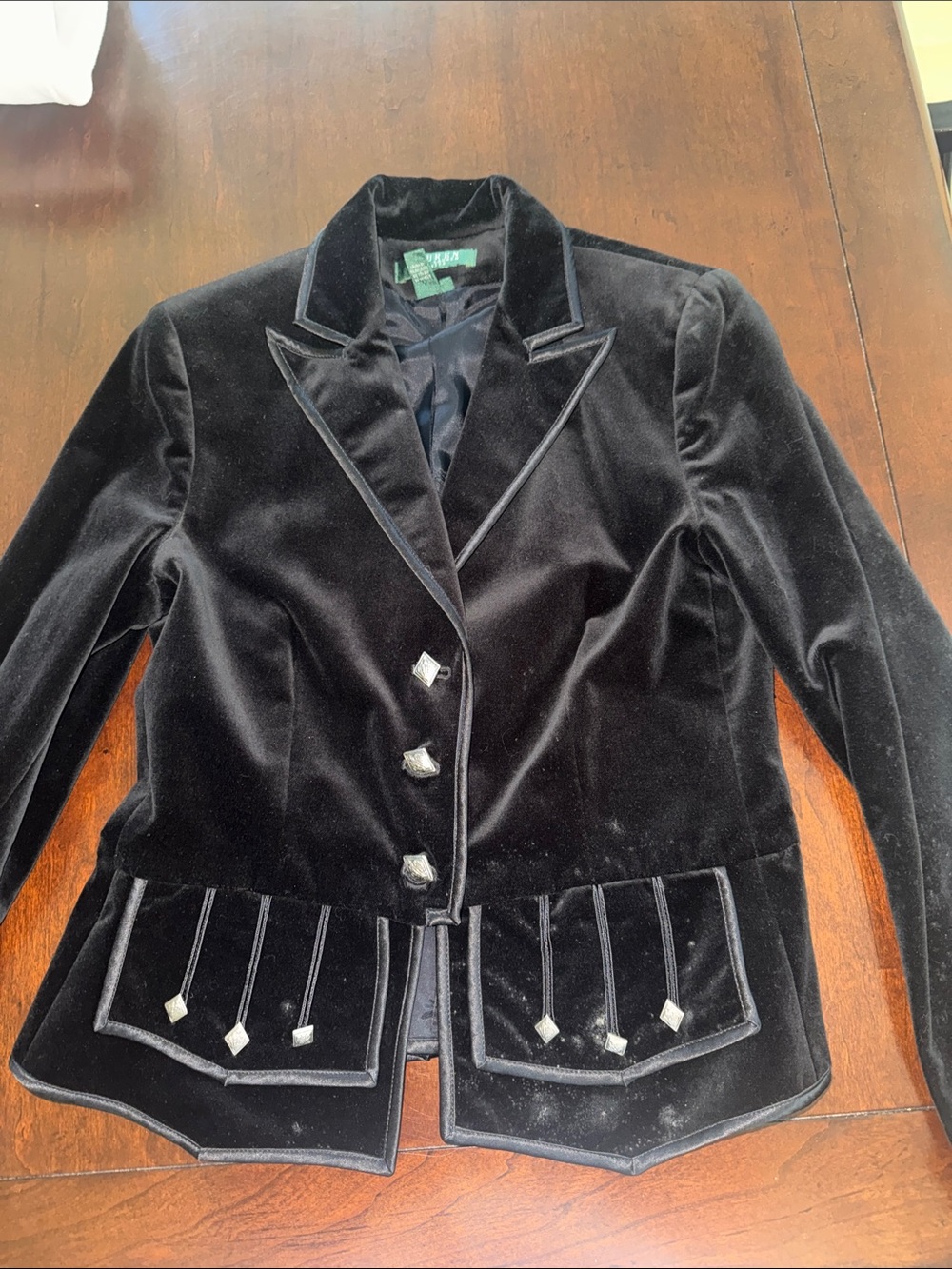 Ralph Lauren Black Velvet Tailored Blazer with Decorative Buttons